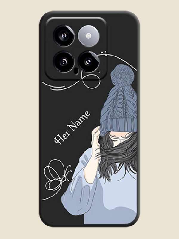 Custom Girl With Blue Winter Outfiit Custom Text Design On Space Black Personalized Soft Matte Phone Covers - Xiaomi 14 5G - alternate view