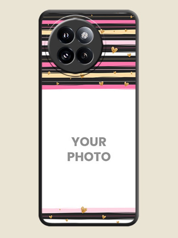 Custom Multicolor Lines and Golden Love Symbols Design on Photo On Space Black Custom Soft Matte Mobile Back Cover - Xiaomi 14 Civi - alternate view