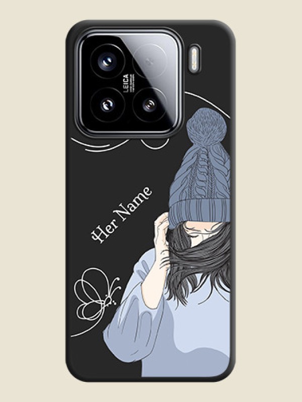 Custom Girl With Blue Winter Outfiit Custom Text Design On Space Black Custom Soft Matte Mobile Back Cover - Xiaomi 15 5G - alternate view