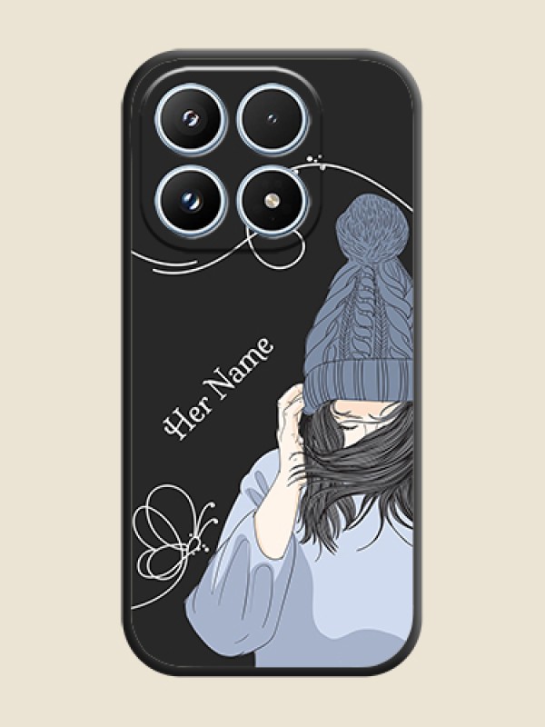 Custom Girl With Blue Winter Outfiit Custom Text Design On Space Black Custom Soft Matte Mobile Back Cover - Xiaomi 17 5G - alternate view