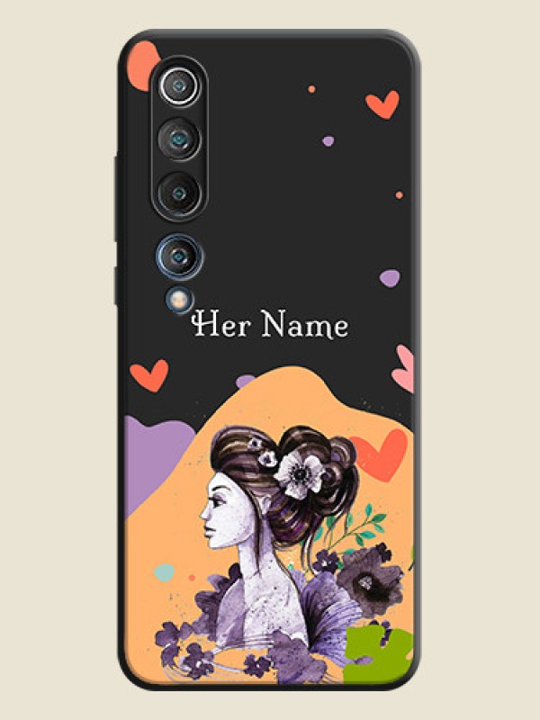 Custom Namecase For Her With Fancy Lady Image On Space Black Personalized Soft Matte Phone Covers -Xiaomi Mi 10 5G - alternate view