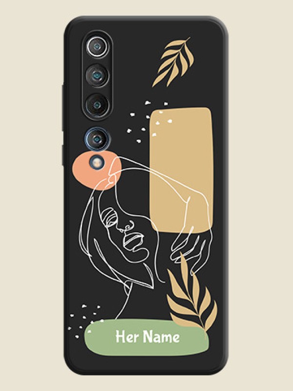 Custom Custom Text With Line Art Of Women & Leaves Design On Space Black Personalized Soft Matte Phone Covers -Xiaomi Mi 10 5G - alternate view
