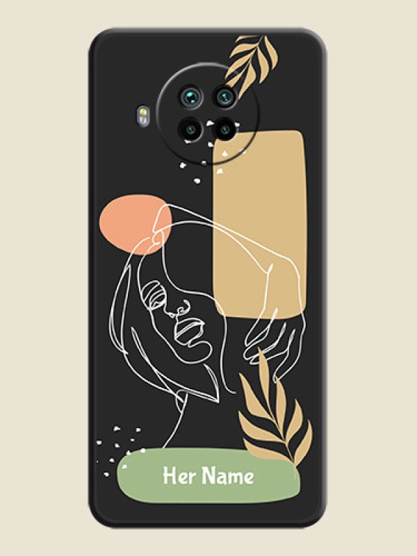 Custom Custom Text With Line Art Of Women & Leaves Design On Space Black Personalized Soft Matte Phone Covers -Xiaomi Mi 10I 5G - alternate view