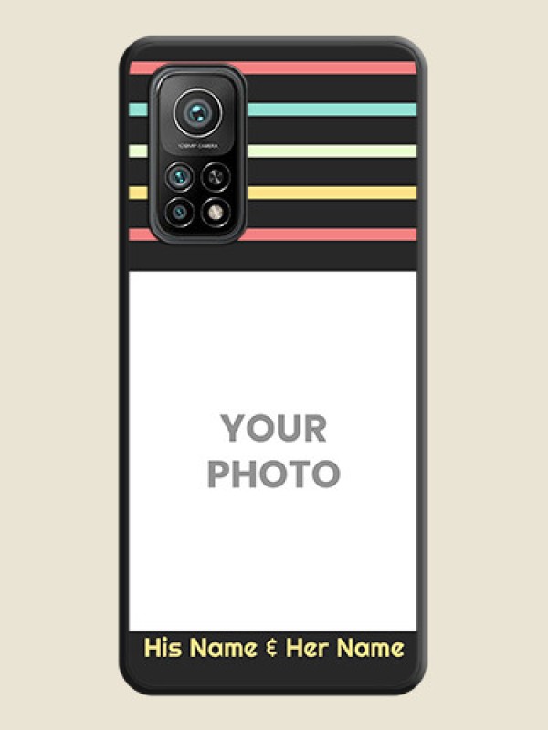 Custom Color Stripes with Photo and Text on Photo on Space Black Soft Matte Mobile Case - Mi 10T - alternate view