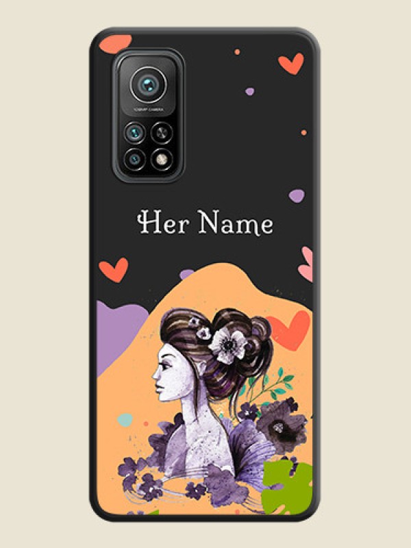 Custom Namecase For Her With Fancy Lady Image On Space Black Personalized Soft Matte Phone Covers -Xiaomi Mi 10T - alternate view