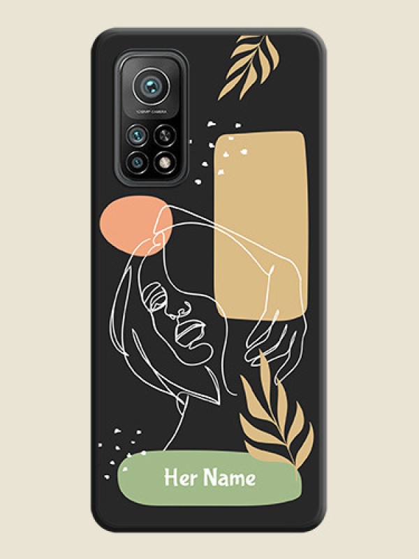Custom Custom Text With Line Art Of Women & Leaves Design On Space Black Personalized Soft Matte Phone Covers -Xiaomi Mi 10T - alternate view