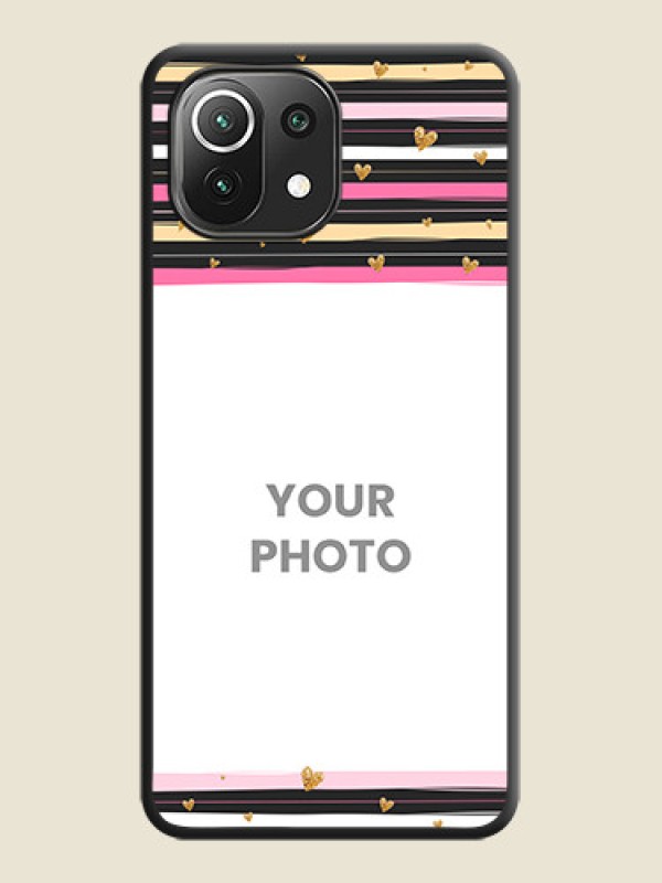 Custom Multicolor Lines and Golden Love Symbols Design on Photo on Space Black Soft Matte Mobile Cover - Mi 11 Lite NE 5G - alternate view