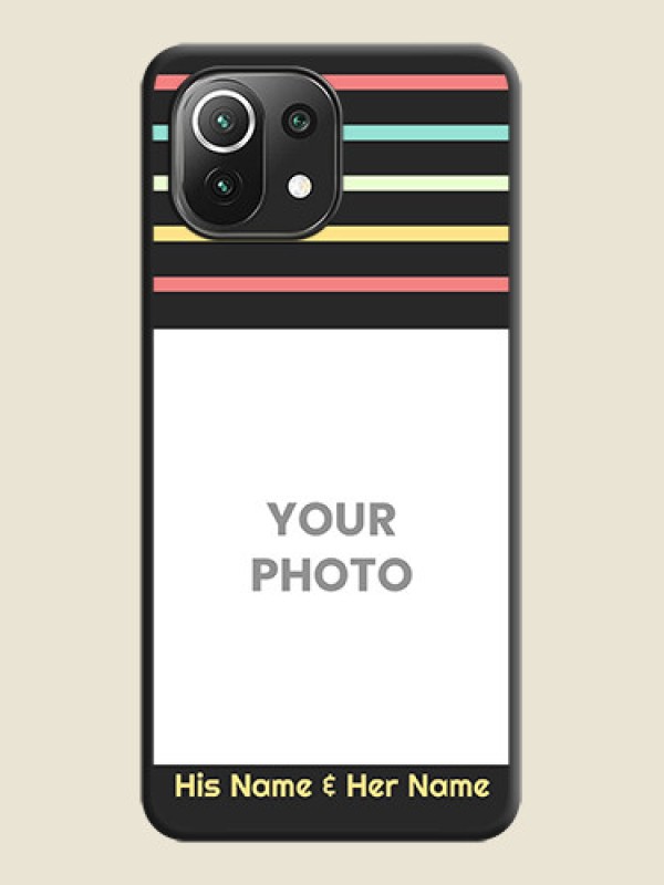 Custom Color Stripes with Photo and Text on Photo on Space Black Soft Matte Mobile Case - Mi 11 Lite NE 5G - alternate view
