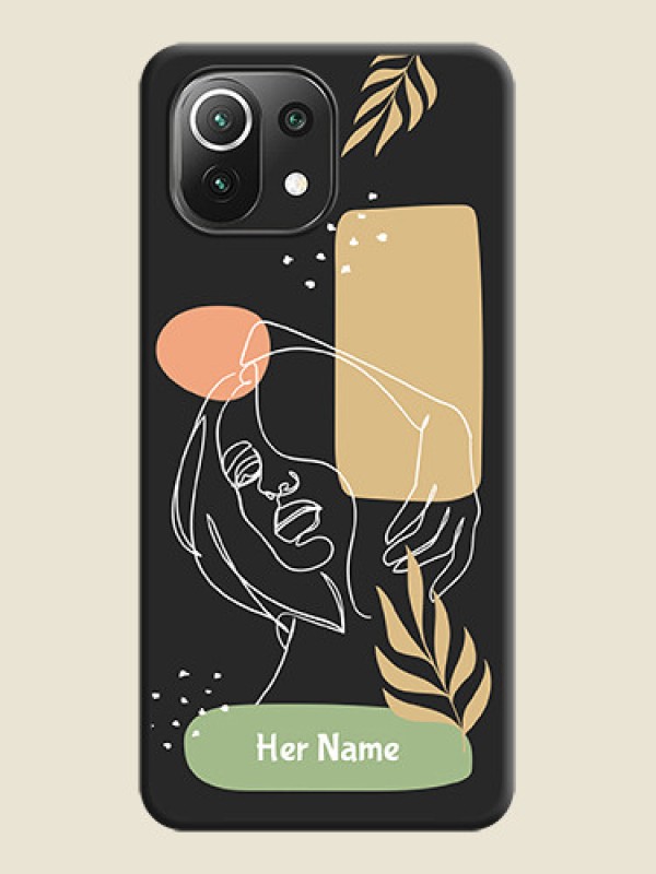 Custom Custom Text With Line Art Of Women & Leaves Design On Space Black Personalized Soft Matte Phone Covers -Xiaomi Mi 11 Lite Ne 5G - alternate view