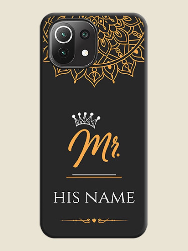 Custom Mr Name with Floral Design  on Personalised Space Black Soft Matte Cases - Mi 11 Lite - alternate view
