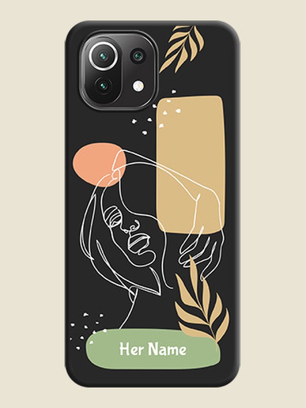 Custom Custom Text With Line Art Of Women & Leaves Design On Space Black Personalized Soft Matte Phone Covers -Xiaomi Mi 11 Lite - alternate view