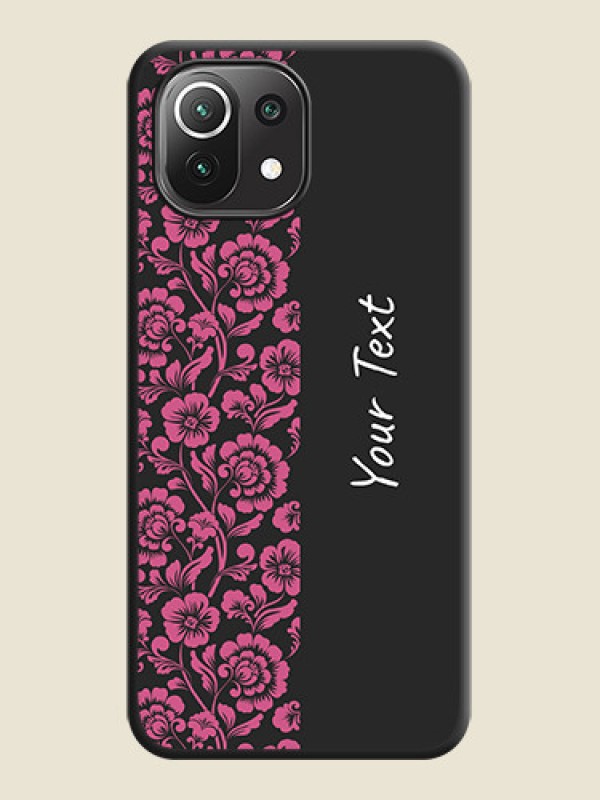 Custom Pink Floral Pattern Design With Custom Text On Space Black Personalized Soft Matte Phone Covers -Xiaomi Mi 11 Lite - alternate view