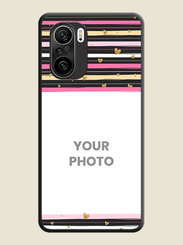 Custom Multicolor Lines and Golden Love Symbols Design on Photo on Space Black Soft Matte Mobile Cover - Mi 11X Pro - alternate view