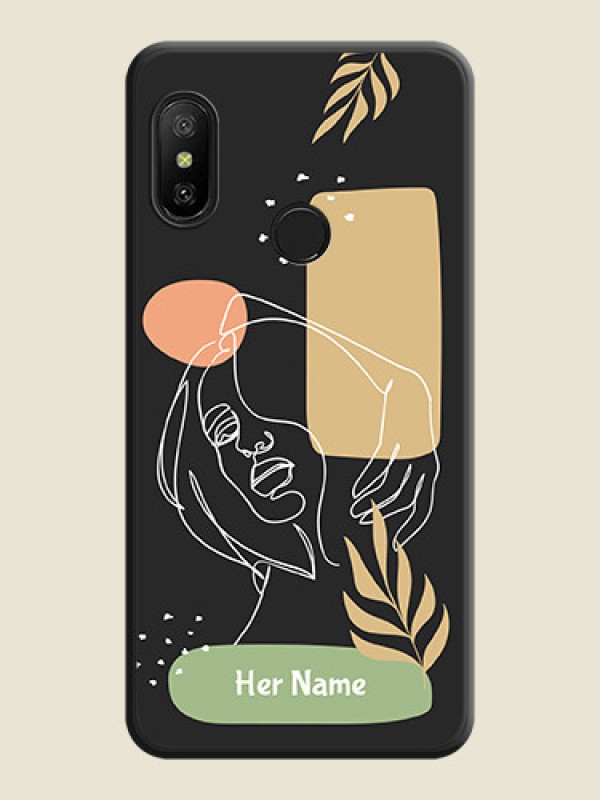 Custom Custom Text With Line Art Of Women & Leaves Design On Space Black Personalized Soft Matte Phone Covers -Xiaomi Mi A2 Lite - alternate view