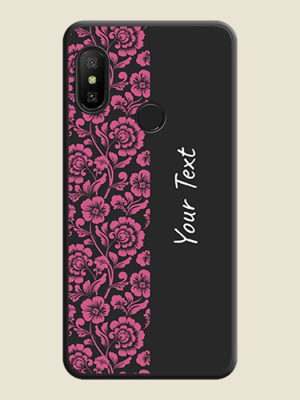 Custom Pink Floral Pattern Design With Custom Text On Space Black Personalized Soft Matte Phone Covers -Xiaomi Mi A2 Lite - alternate view
