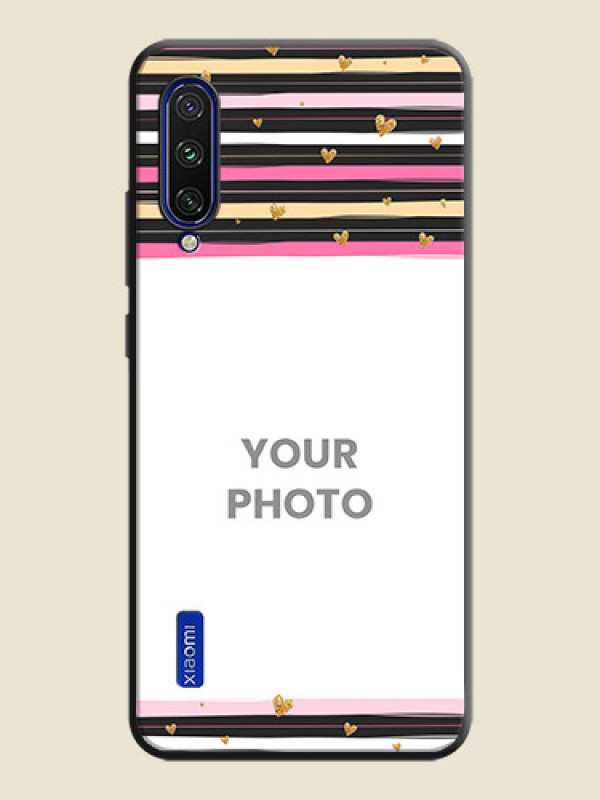 Custom Multicolor Lines and Golden Love Symbols Design - Photo on Space Black Soft Matte Mobile Cover - Mi A3 - alternate view