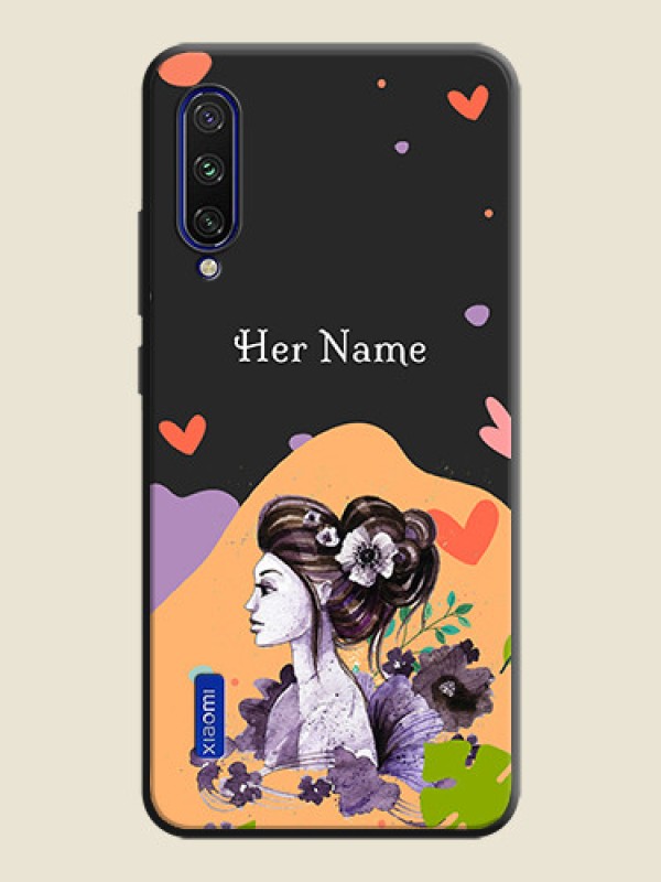 Custom Namecase For Her With Fancy Lady Image On Space Black Personalized Soft Matte Phone Covers -Xiaomi Mi A3 - alternate view