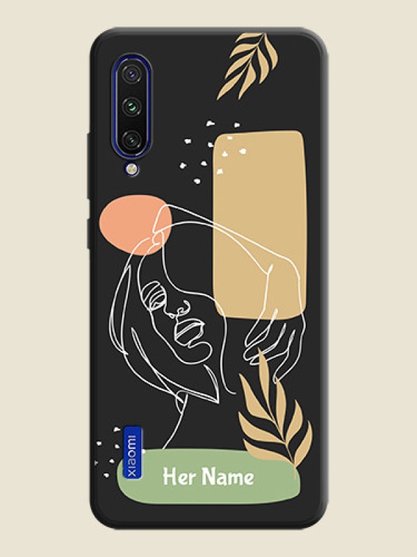 Custom Custom Text With Line Art Of Women & Leaves Design On Space Black Personalized Soft Matte Phone Covers -Xiaomi Mi A3 - alternate view