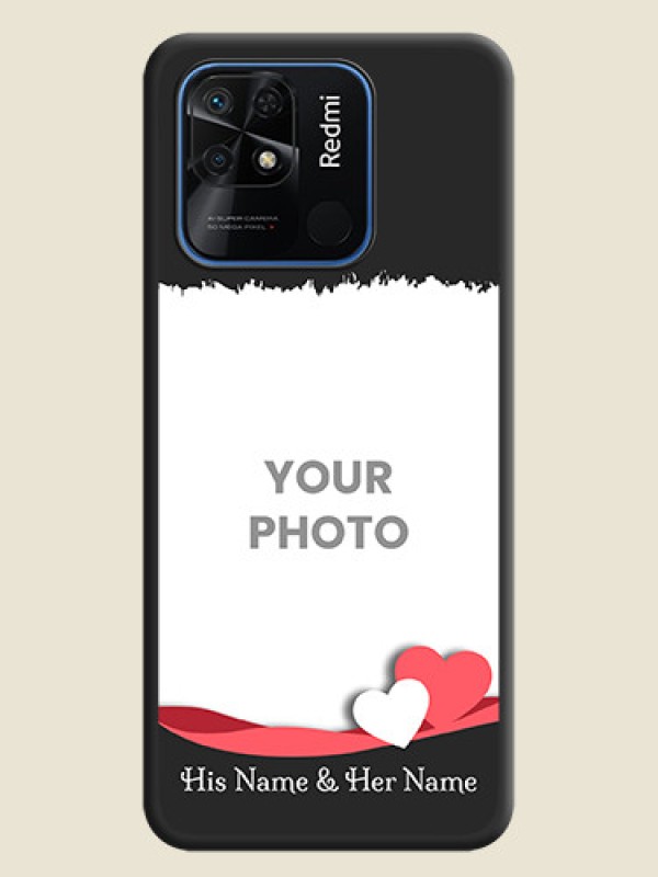 Custom Pin Color Love Shaped Ribbon Design with Text on Space Black Custom Soft Matte Phone Back Cover - Redmi 10 Power - alternate view