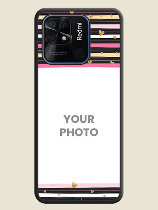 Custom Multicolor Lines and Golden Love Symbols Design on Photo on Space Black Soft Matte Mobile Cover - Redmi 10 Power - alternate view