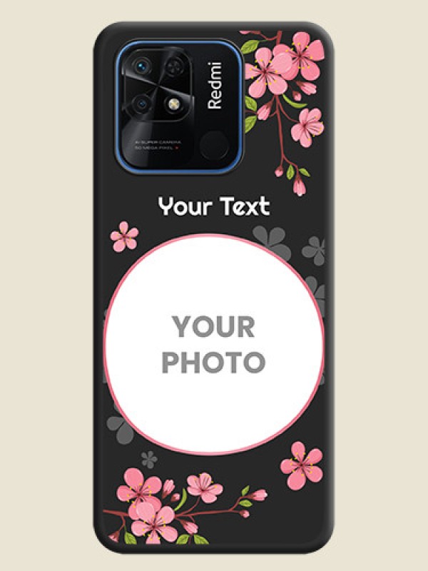 Custom Round Image with Pink Color Floral Design on Photo on Space Black Soft Matte Back Cover - Redmi 10 Power - alternate view