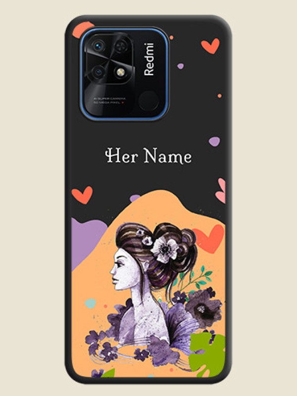 Custom Namecase For Her With Fancy Lady Image On Space Black Personalized Soft Matte Phone Covers -Xiaomi Redmi 10 Power - alternate view