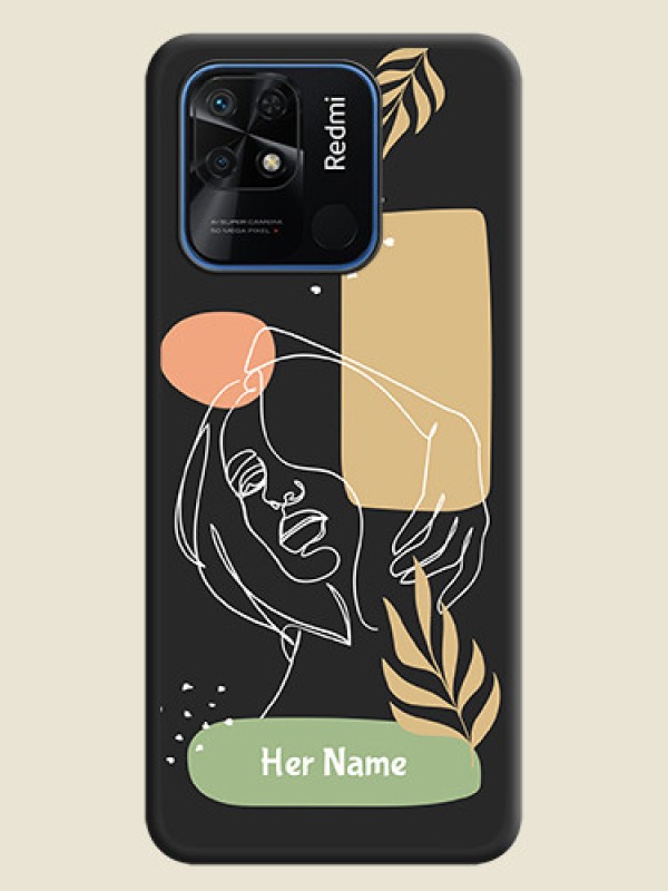 Custom Custom Text With Line Art Of Women & Leaves Design On Space Black Personalized Soft Matte Phone Covers -Xiaomi Redmi 10 Power - alternate view