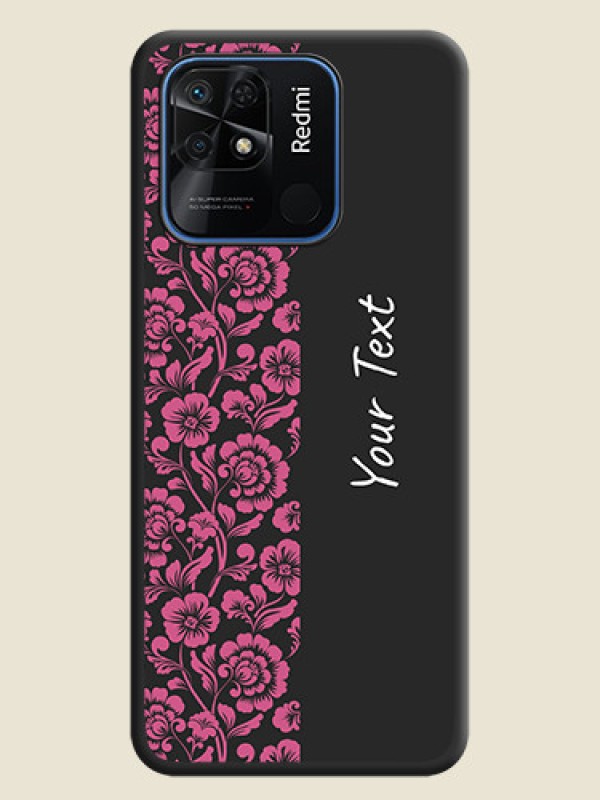 Custom Pink Floral Pattern Design With Custom Text On Space Black Personalized Soft Matte Phone Covers -Xiaomi Redmi 10 Power - alternate view