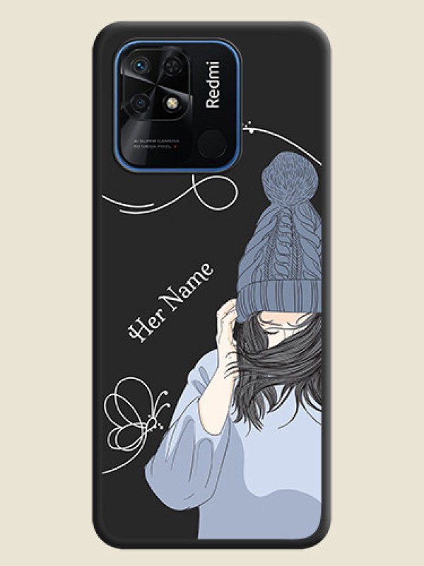 Custom Girl With Blue Winter Outfiit Custom Text Design On Space Black Personalized Soft Matte Phone Covers -Xiaomi Redmi 10 Power - alternate view