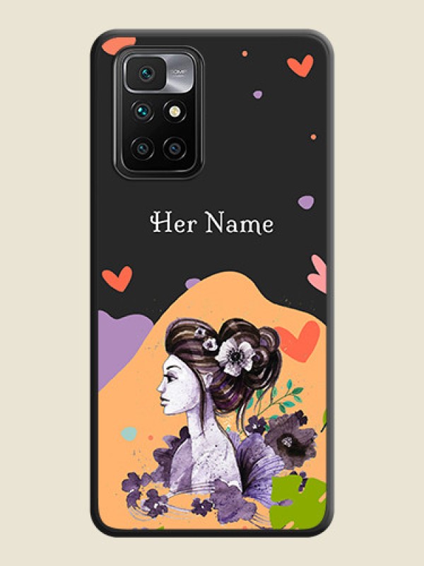 Custom Namecase For Her With Fancy Lady Image On Space Black Personalized Soft Matte Phone Covers -Xiaomi Redmi 10 Prime 2022 - alternate view