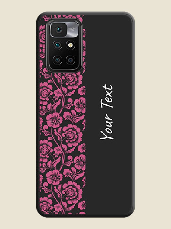 Custom Pink Floral Pattern Design With Custom Text On Space Black Personalized Soft Matte Phone Covers -Xiaomi Redmi 10 Prime 2022 - alternate view