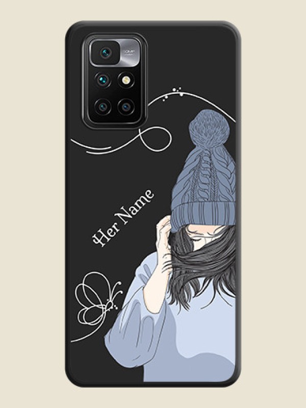 Custom Girl With Blue Winter Outfiit Custom Text Design On Space Black Personalized Soft Matte Phone Covers -Xiaomi Redmi 10 Prime - alternate view