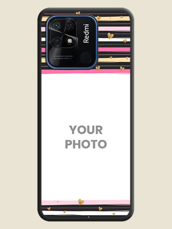 Custom Multicolor Lines and Golden Love Symbols Design on Photo on Space Black Soft Matte Mobile Cover - Redmi 10 - alternate view
