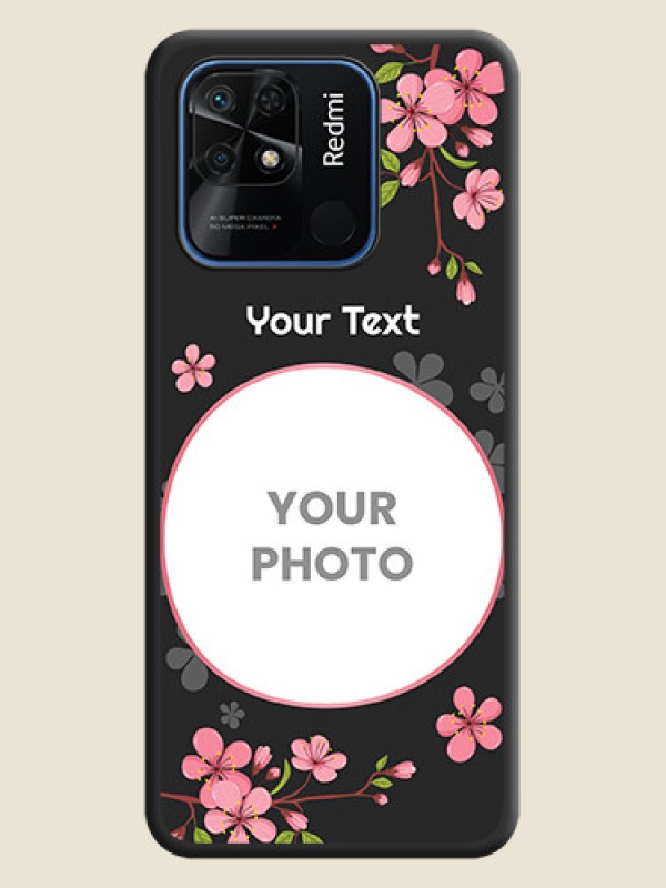 Custom Round Image with Pink Color Floral Design on Photo on Space Black Soft Matte Back Cover - Redmi 10 - alternate view