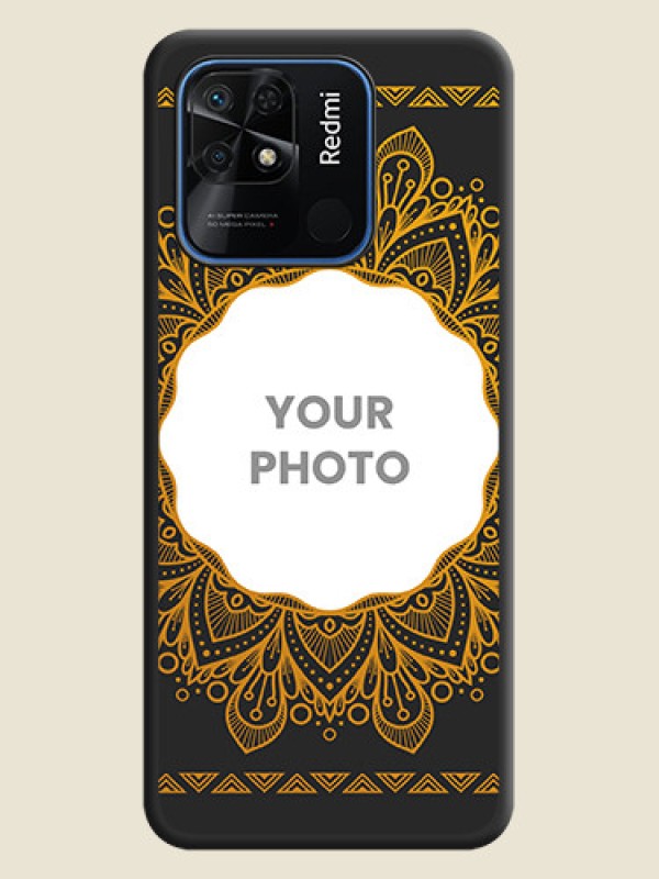 Custom Round Image with Floral Design on Photo on Space Black Soft Matte Mobile Cover - Redmi 10 - alternate view