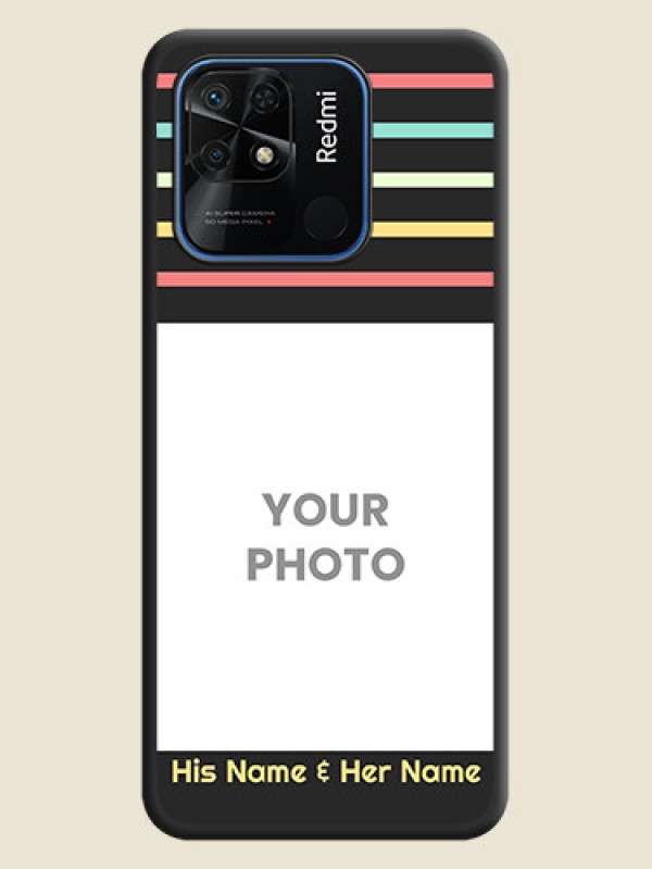 Custom Color Stripes with Photo and Text on Photo on Space Black Soft Matte Mobile Case - Redmi 10 - alternate view