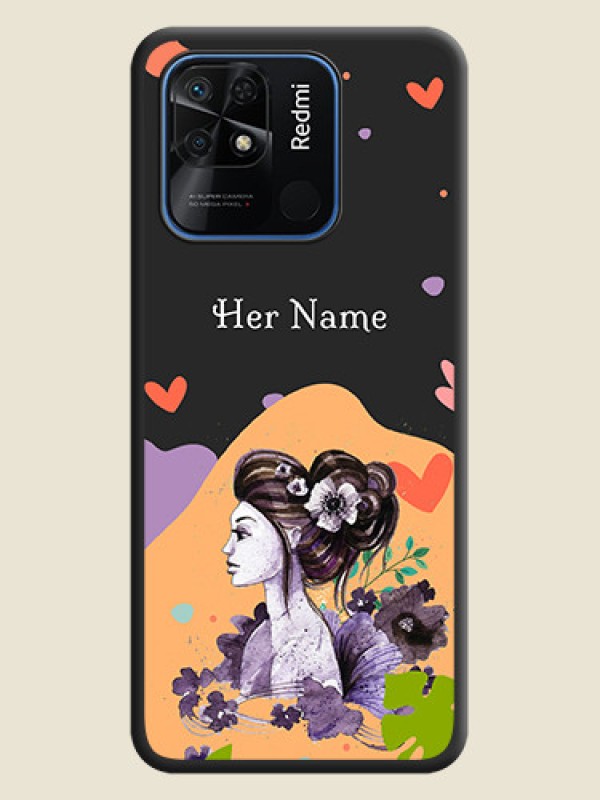 Custom Namecase For Her With Fancy Lady Image On Space Black Personalized Soft Matte Phone Covers -Xiaomi Redmi 10 - alternate view