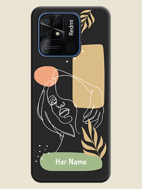 Custom Custom Text With Line Art Of Women & Leaves Design On Space Black Personalized Soft Matte Phone Covers -Xiaomi Redmi 10 - alternate view