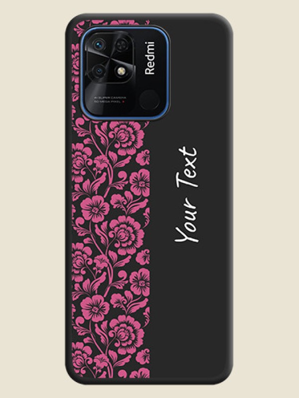 Custom Pink Floral Pattern Design With Custom Text On Space Black Personalized Soft Matte Phone Covers -Xiaomi Redmi 10 - alternate view
