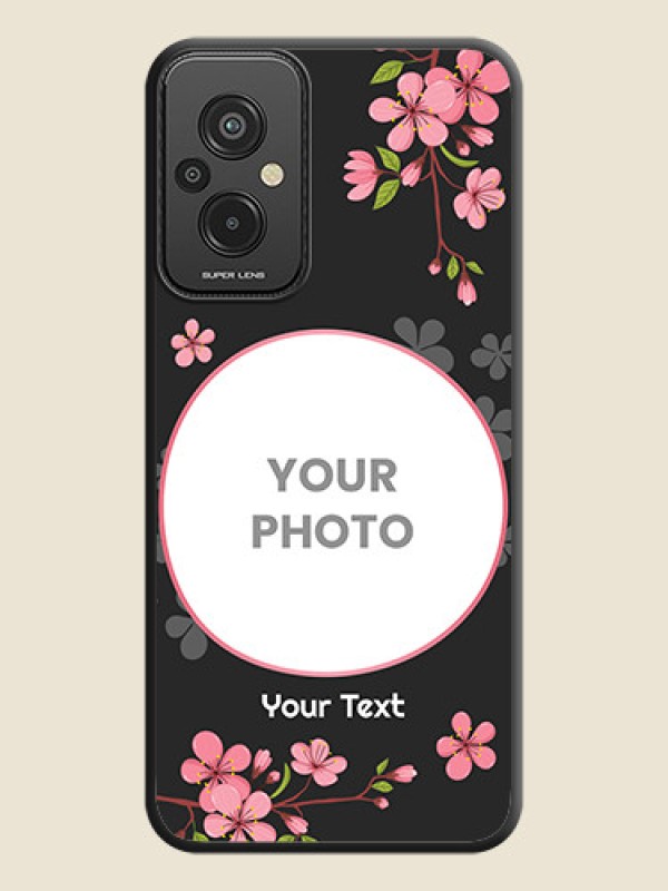 Custom Round Image with Pink Color Floral Design on Photo on Space Black Soft Matte Back Cover - Xiaomi Redmi 11 Prime 4G - alternate view