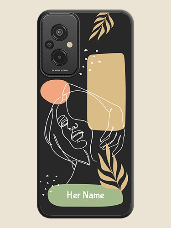 Custom Custom Text With Line Art Of Women & Leaves Design On Space Black Personalized Soft Matte Phone Covers -Xiaomi Redmi 11 Prime 4G - alternate view