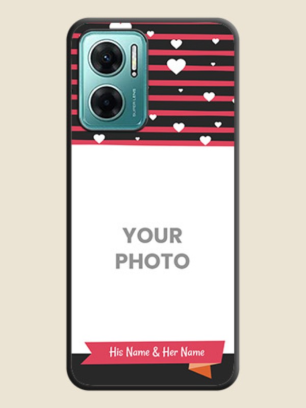 Custom White Color Love Symbols with Pink Lines Pattern on Space Black Custom Soft Matte Phone Cases - Xiaomi Redmi 11 Prime 5G - alternate view