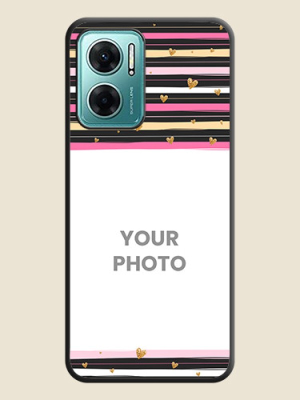 Custom Multicolor Lines and Golden Love Symbols Design on Photo on Space Black Soft Matte Mobile Cover - Xiaomi Redmi 11 Prime 5G - alternate view