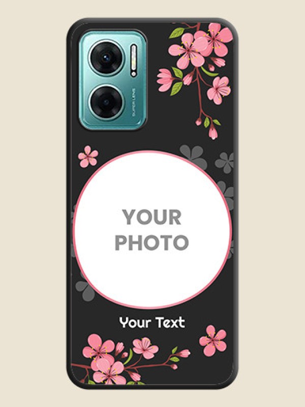 Custom Round Image with Pink Color Floral Design on Photo on Space Black Soft Matte Back Cover - Xiaomi Redmi 11 Prime 5G - alternate view