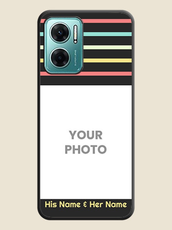 Custom Color Stripes with Photo and Text on Photo on Space Black Soft Matte Mobile Case - Xiaomi Redmi 11 Prime 5G - alternate view