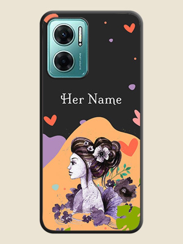 Custom Namecase For Her With Fancy Lady Image On Space Black Personalized Soft Matte Phone Covers -Xiaomi Redmi 11 Prime 5G - alternate view