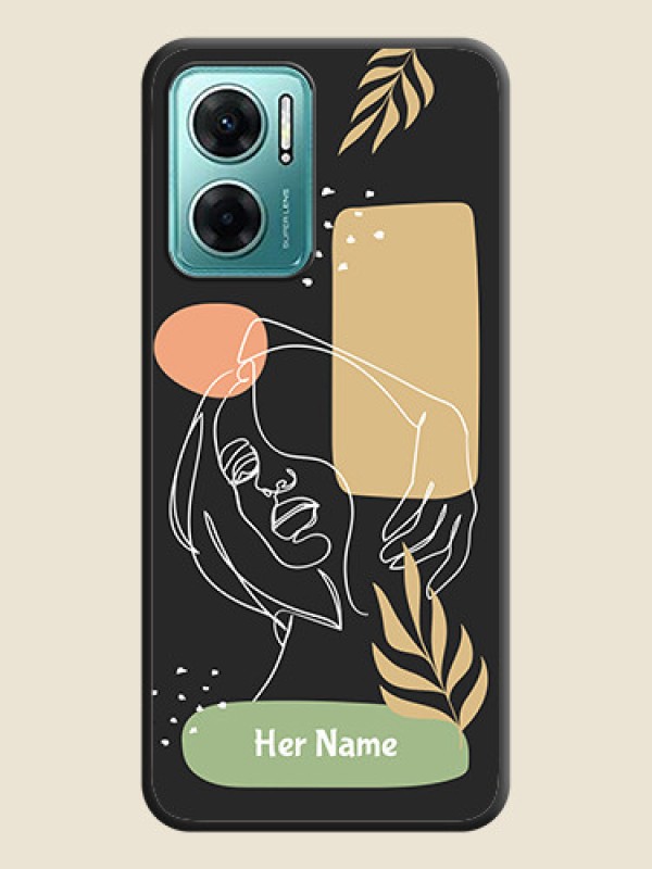 Custom Custom Text With Line Art Of Women & Leaves Design On Space Black Personalized Soft Matte Phone Covers -Xiaomi Redmi 11 Prime 5G - alternate view