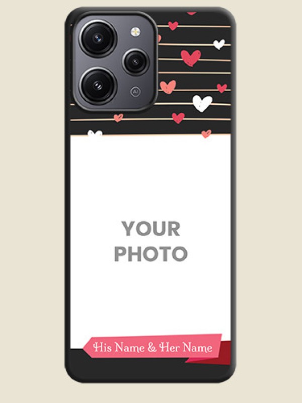 Custom Love Pattern with Name on Pink Ribbon - Photo on Space Black Soft Matte Back Cover - Redmi 12 4G - alternate view