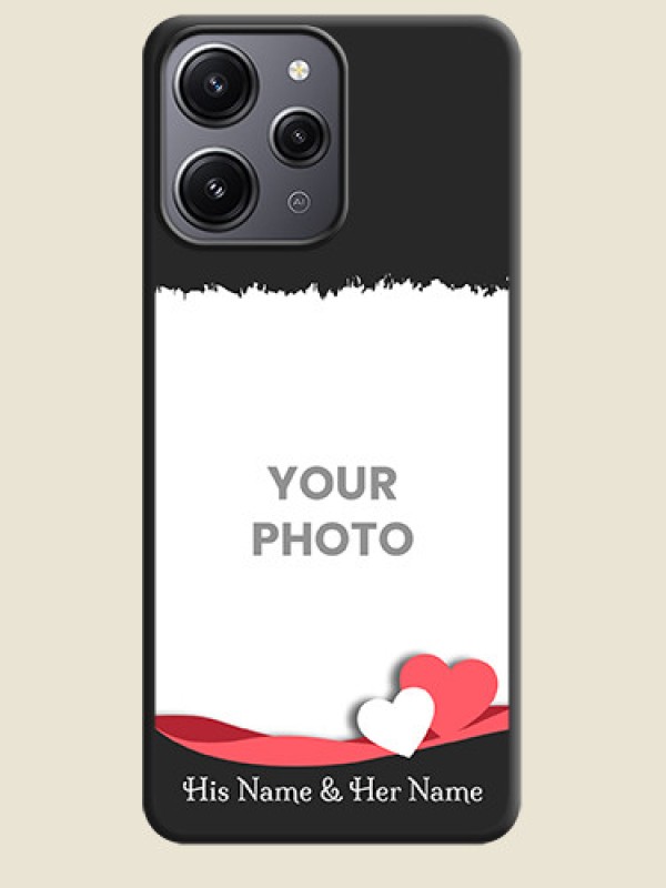 Custom Pink Color Love Shaped Ribbon Design with Text on Space Black Custom Soft Matte Phone Back Cover - Redmi 12 4G - alternate view