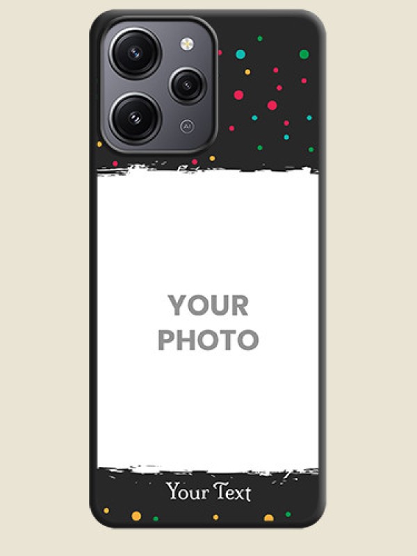 Custom Multicolor Dotted Pattern with Text on Space Black Custom Soft Matte Phone Back Cover - Redmi 12 4G - alternate view